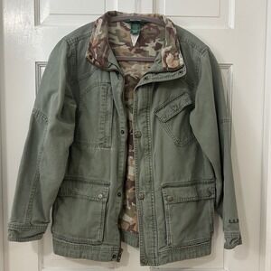LL Bean VTG Lg 14-16 Kids Green Canvas Camo Lined Field Chore Jacket   Adult S